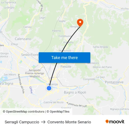 Serragli Campuccio to Monte Senario Convent map