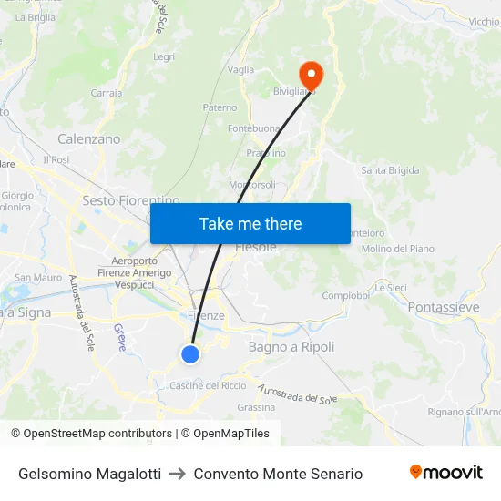 Gelsomino Magalotti to Monte Senario Convent map