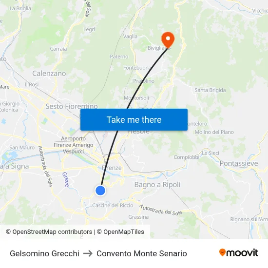 Gelsomino Grecchi to Monte Senario Convent map
