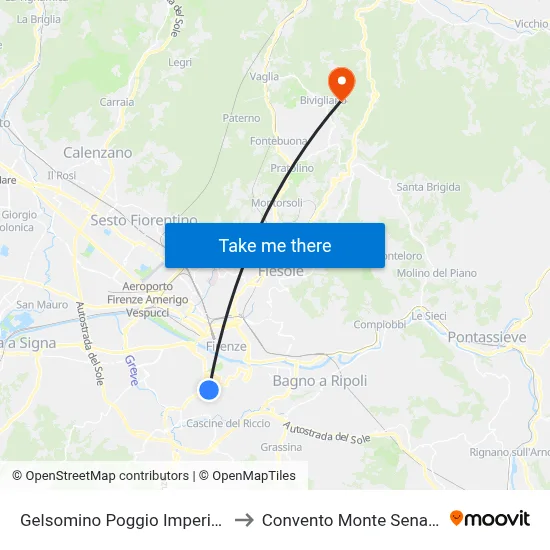 Gelsomino Poggio Imperiale to Monte Senario Convent map
