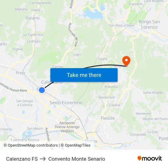 Calenzano FS to Convento Monte Senario map