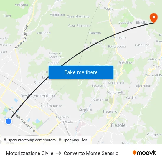 Civil Motor Vehicle Office to Monte Senario Convent map