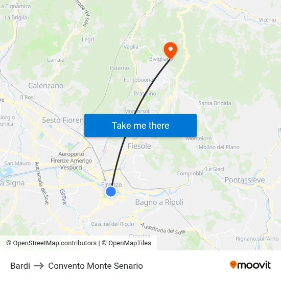 Bardi to Monte Senario Convent map