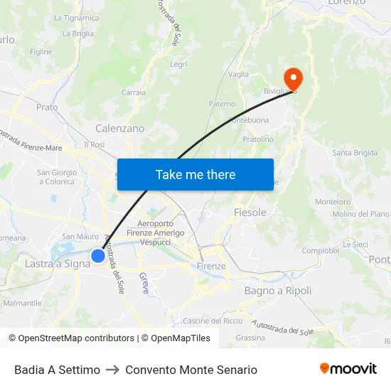 Badia a Settimo to Monte Senario Convent map