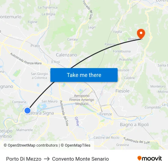 Porto Di Mezzo to Monte Senario Convent map