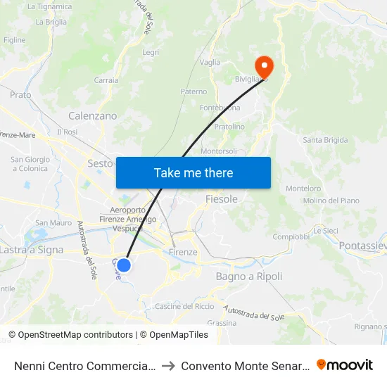 Nenni Centro Commerciale to Convento Monte Senario map