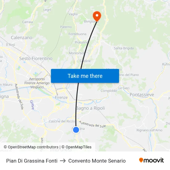 Pian Di Grassina Springs to Monte Senario Convent map