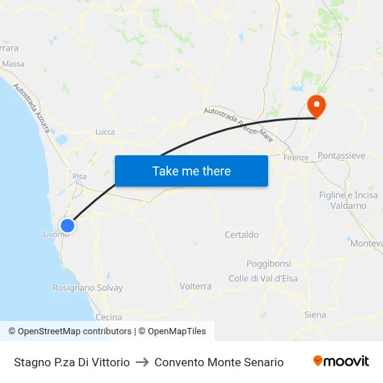 Stagno Vittorio Square to Monte Senario Convent map