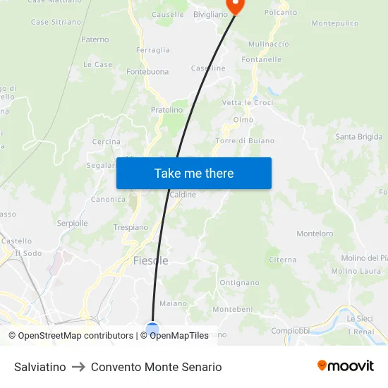 Salviatino to Monte Senario Convent map