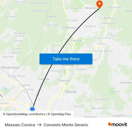 Massaio Corsica to Monte Senario Convent map