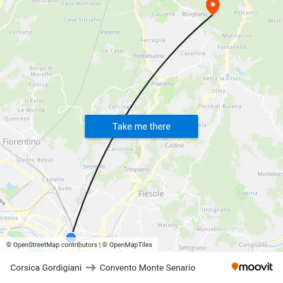 Corsica Gordigiani to Monte Senario Convent map