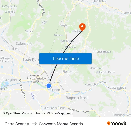 Carra Scarlatti to Monte Senario Convent map
