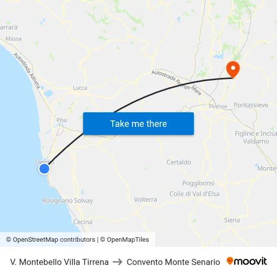 Montebello St. Villa Tirrena to Monte Senario Convent map