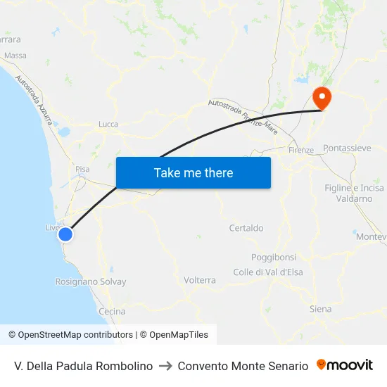 Padula Rombolino Street to Monte Senario Convent map