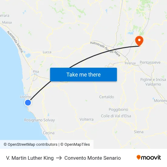 Martin Luther King Street to Monte Senario Convent map