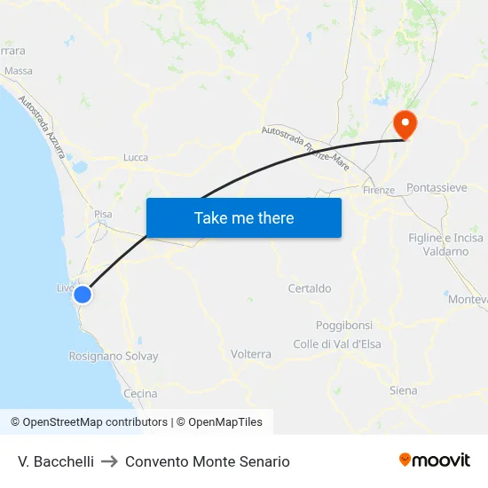 Via Bacchelli to Monte Senario Convent map