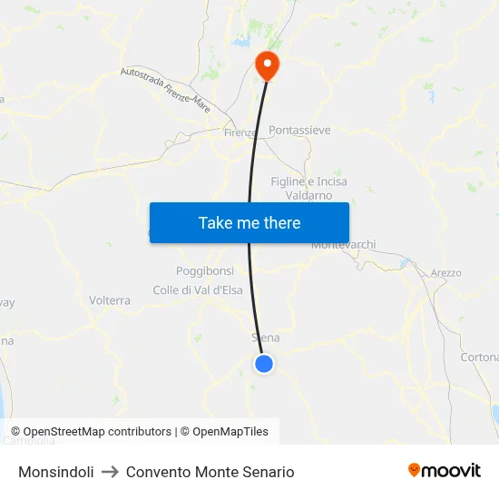 Monsindoli to Monte Senario Convent map