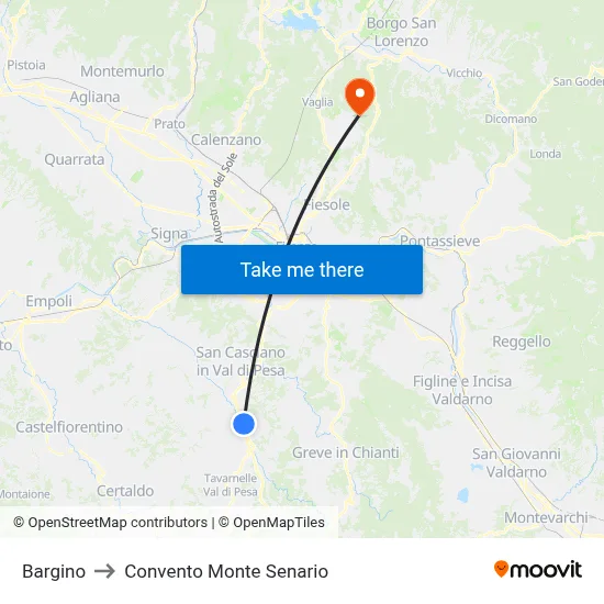 Bargino to Convento Monte Senario map