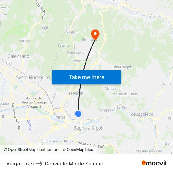 Verga Tozzi to Convento Monte Senario map