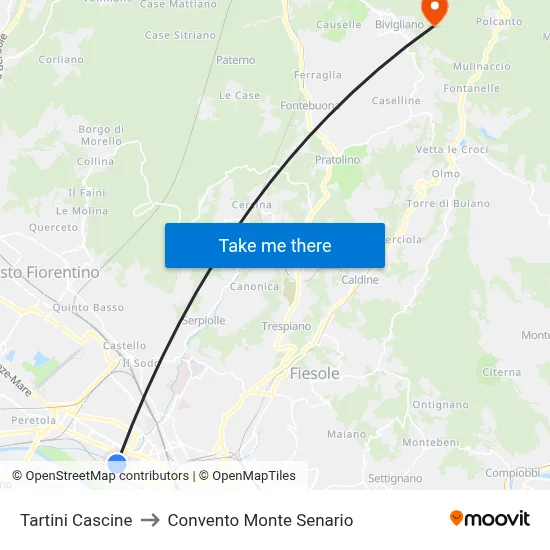 Tartini Cascine to Monte Senario Convent map
