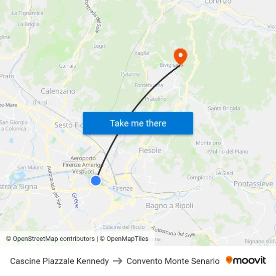 Cascine Kennedy Square to Monte Senario Convent map