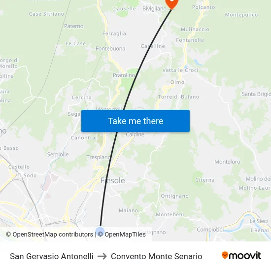 San Gervasio Antonelli to Monte Senario Convent map