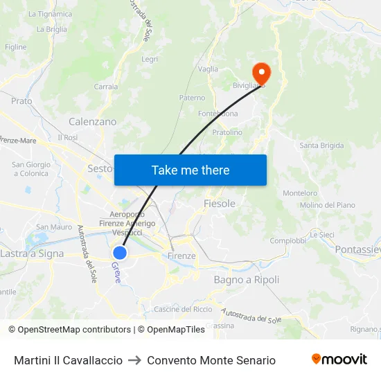 Martini Il Cavallaccio to Monte Senario Convent map