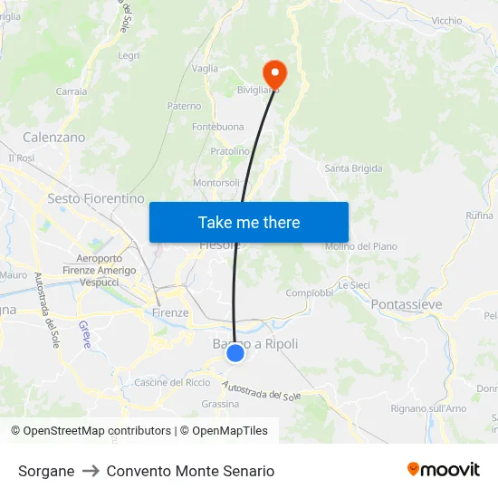 Sorgane to Monte Senario Convent map