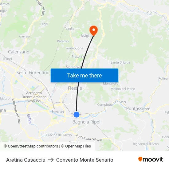 Aretina Casaccia to Monte Senario Convent map
