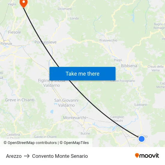 Arezzo to Monte Senario Convent map
