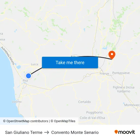 San Giuliano Terme to Monte Senario Convent map