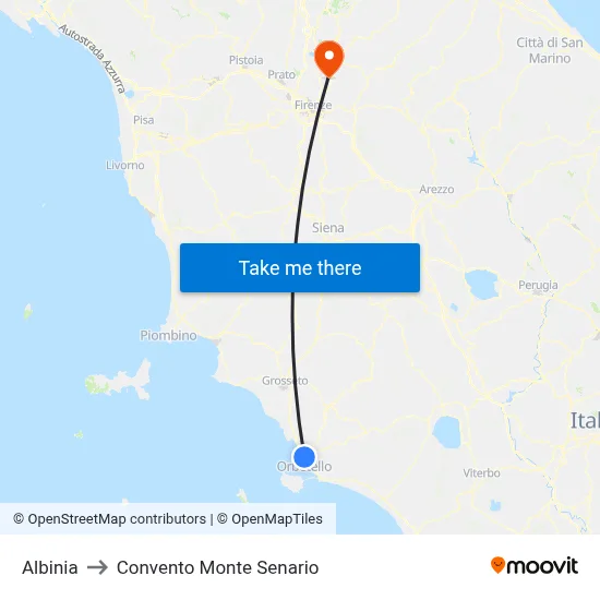 Albinia to Monte Senario Convent map