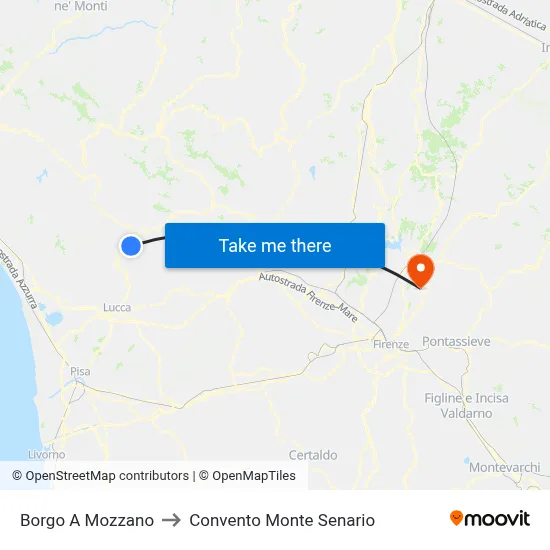 Borgo a Mozzano to Monte Senario Convent map