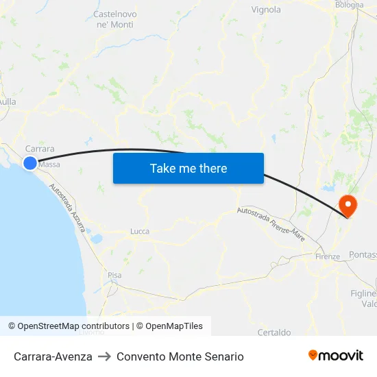 Carrara-Avenza to Monte Senario Convent map