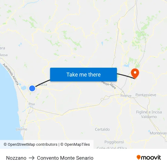 Nozzano to Monte Senario Convent map