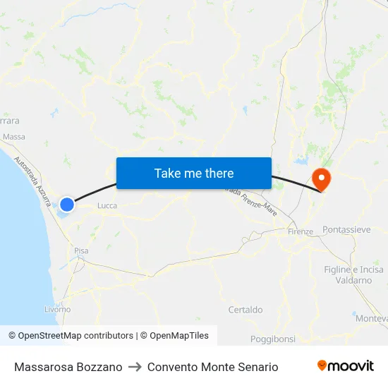 Massarosa Bozzano to Monte Senario Convent map