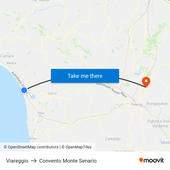 Viareggio to Monte Senario Convent map