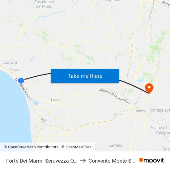 Forte Dei Marmi-Seravezza-Querceta to Monte Senario Convent map