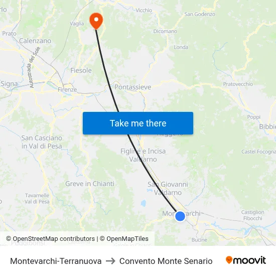 Montevarchi-Terranuova to Monte Senario Convent map