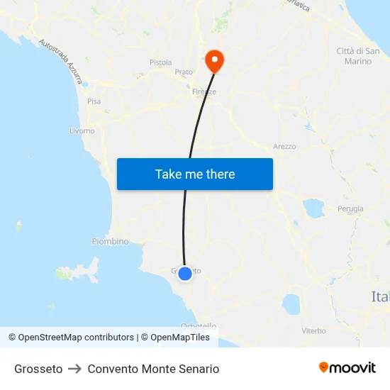 Grosseto to Monte Senario Convent map