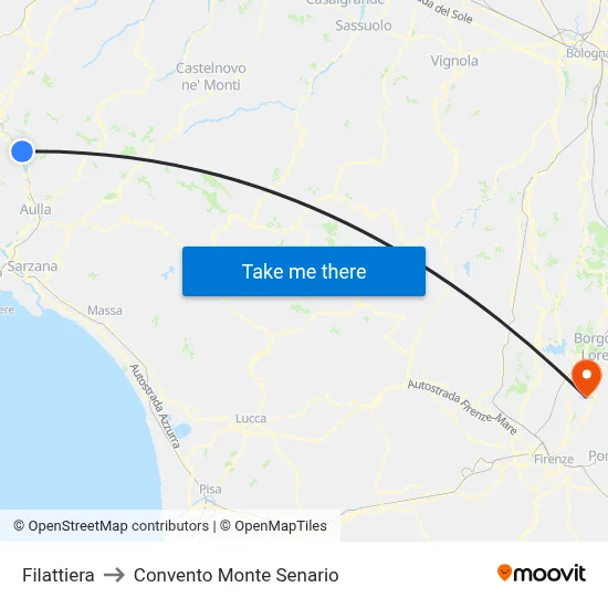 Filattiera to Monte Senario Convent map