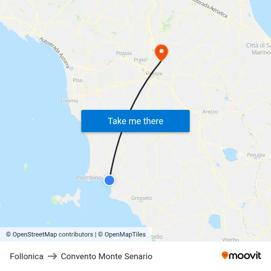 Follonica to Monte Senario Convent map