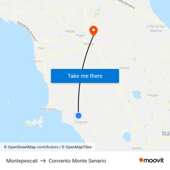 Montepescali to Monte Senario Convent map