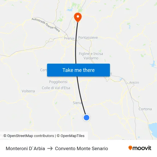 Monteroni D'Arbia to Monte Senario Convent map