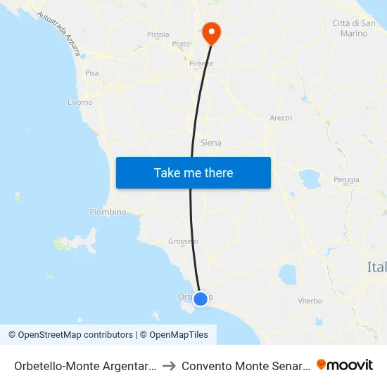 Orbetello-Monte Argentario to Monte Senario Convent map