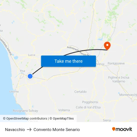 Navacchio to Monte Senario Convent map