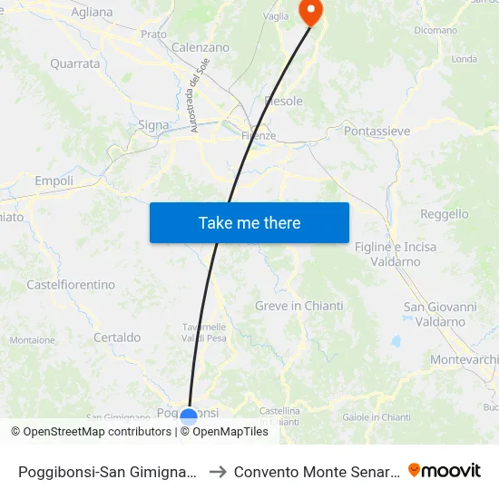 Poggibonsi-San Gimignano to Monte Senario Convent map
