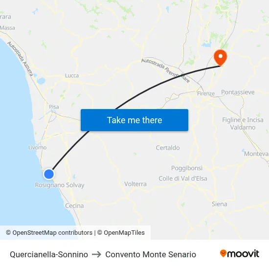 Quercianella-Sonnino to Monte Senario Convent map