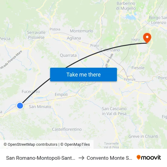 San Romano-Montopoli-Santa Croce to Monte Senario Convent map