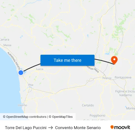 Torre Del Lago Puccini to Monte Senario Convent map